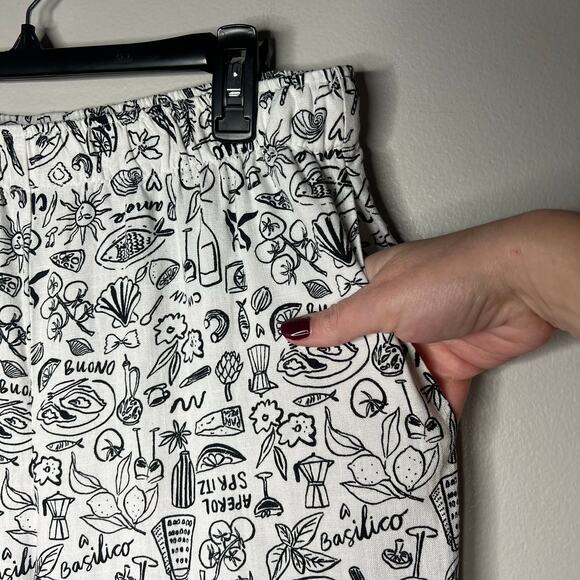 Sincerely Jules Pull On Wide Leg Linen Pants Black White Italian Vacation Sz L - Picture 3 of 10